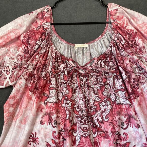 G Collection Pink & White Floral Short Sleeve Blouse Loose Fit Womens Size XXL - Picture 2 of 10